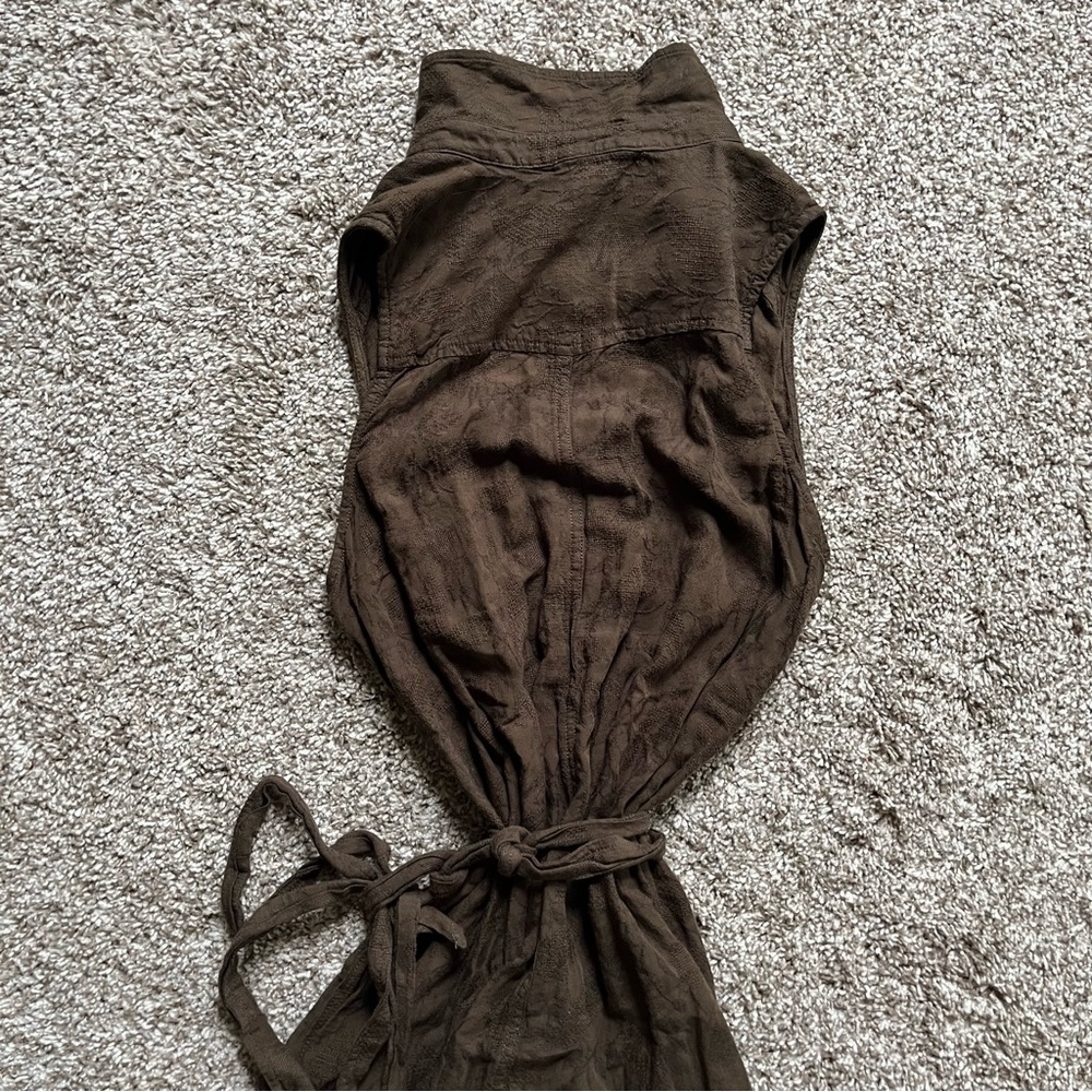 Anthropologie Sleeveless Button-Front Brown Shirt Dress with Waist Tie - Picture 6 of 7